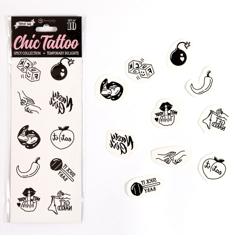 SECRET PLAY - SET DI 10 TATUAGGI TEMPORANEI DELLA COLLEZIONE SPICY – Accessori
