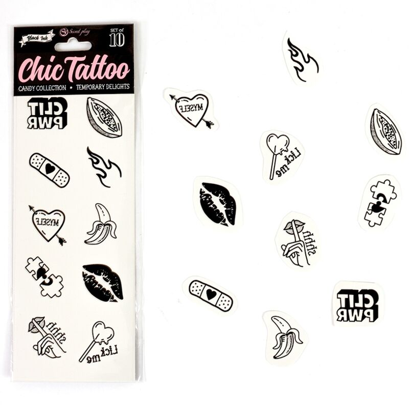 SECRET PLAY - SET DI 10 TATUAGGI TEMPORANEI DELLA COLLEZIONE CANDY – Accessori