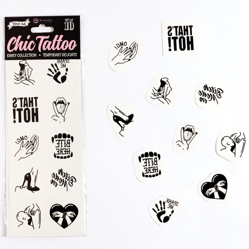 SECRET PLAY - SET DI 10 TATUAGGI TEMPORANEI COLLEZIONE KINKY – Accessori