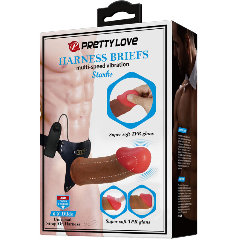 PRETTY LOVE - STARKS IMBRAGATURA SLIP DILDO VIBRAZIONE MULTI-SPEED 17,5 CM MARRONE CHIARO – Imbracature a vibrazione – foto 9