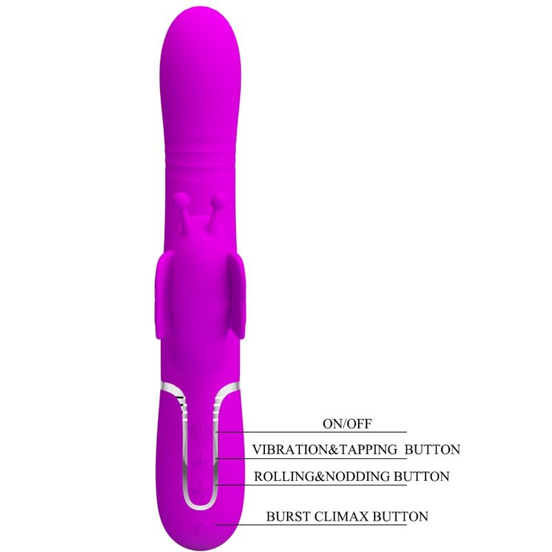 PRETTY LOVE - VIBRATORE MULTIFUNZIONE RABBIT 4 IN 1 FARFALLA FUCSIA – Vibratori di coniglio – foto 8