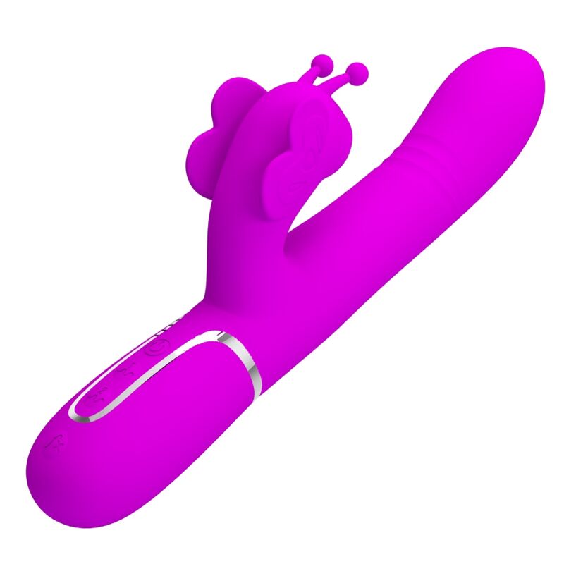 PRETTY LOVE - VIBRATORE MULTIFUNZIONE RABBIT 4 IN 1 FARFALLA FUCSIA – Vibratori di coniglio – foto 3