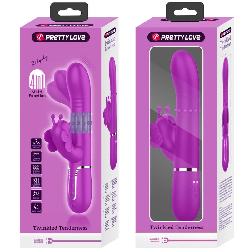 PRETTY LOVE - VIBRATORE MULTIFUNZIONE RABBIT 4 IN 1 FARFALLA FUCSIA – Vibratori di coniglio – foto 11