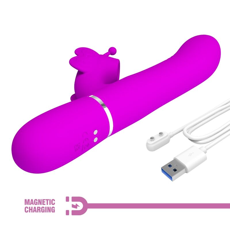 PRETTY LOVE - VIBRATORE MULTIFUNZIONE RABBIT 4 IN 1 FARFALLA FUCSIA – Vibratori di coniglio – foto 9