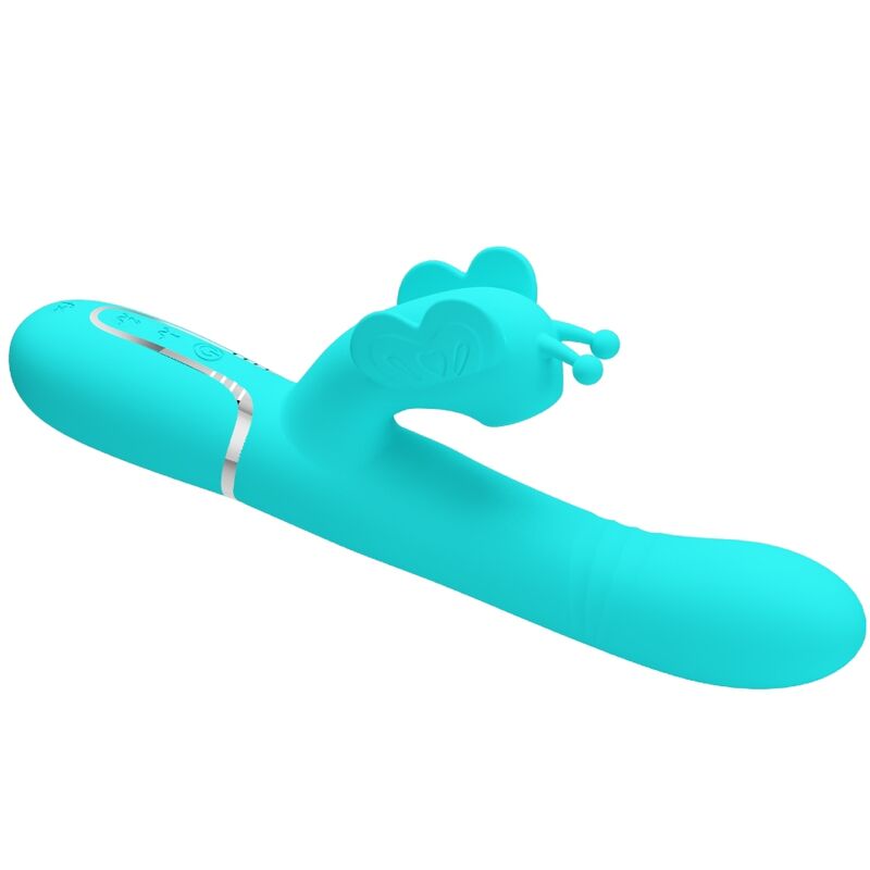 PRETTY LOVE - VIBRATORE MULTIFUNZIONE RABBIT 4 IN 1 FARFALLA VERDE ACQUA – Vibratori di coniglio – foto 5