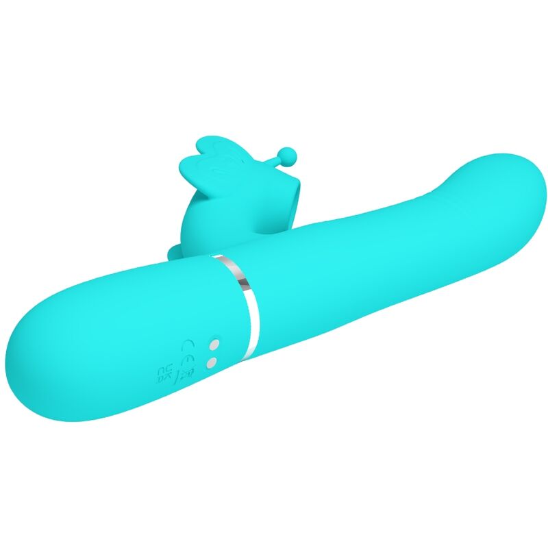 PRETTY LOVE - VIBRATORE MULTIFUNZIONE RABBIT 4 IN 1 FARFALLA VERDE ACQUA – Vibratori di coniglio – foto 4