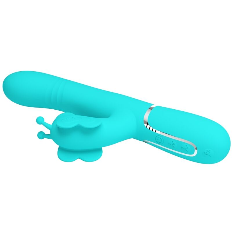 PRETTY LOVE - VIBRATORE MULTIFUNZIONE RABBIT 4 IN 1 FARFALLA VERDE ACQUA – Vibratori di coniglio – foto 6