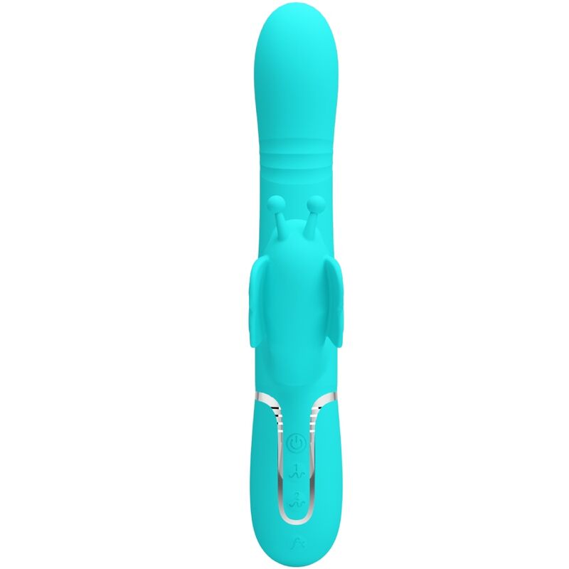 PRETTY LOVE - VIBRATORE MULTIFUNZIONE RABBIT 4 IN 1 FARFALLA VERDE ACQUA – Vibratori di coniglio – foto 2