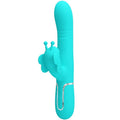 PRETTY LOVE - VIBRATORE MULTIFUNZIONE RABBIT 4 IN 1 FARFALLA VERDE ACQUA – Vibratori di coniglio