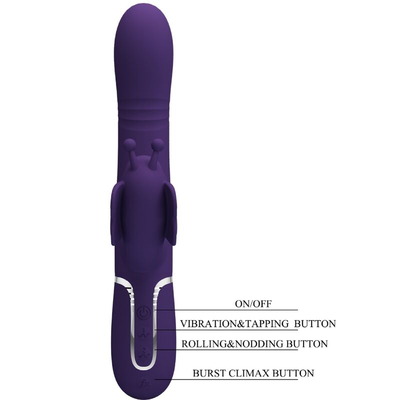 PRETTY LOVE - VIBRATORE MULTIFUNZIONE RABBIT 4 IN 1 FARFALLA VIOLA – Vibratori di coniglio – foto 8