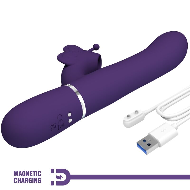 PRETTY LOVE - VIBRATORE MULTIFUNZIONE RABBIT 4 IN 1 FARFALLA VIOLA – Vibratori di coniglio – foto 9