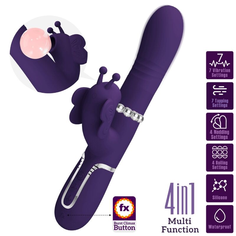 PRETTY LOVE - VIBRATORE MULTIFUNZIONE RABBIT 4 IN 1 FARFALLA VIOLA – Vibratori di coniglio – foto 10