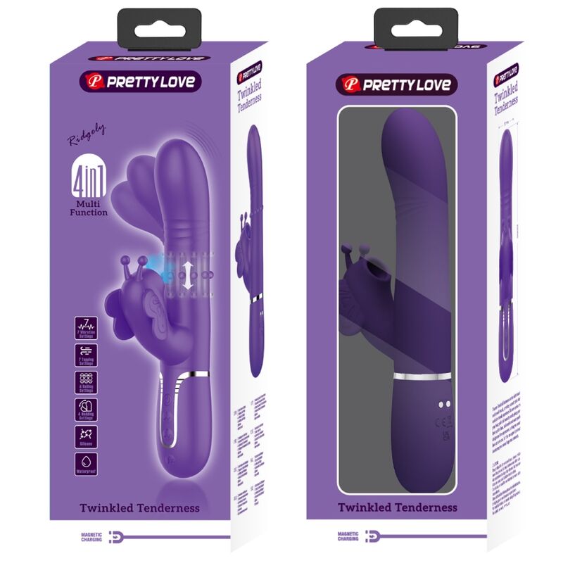 PRETTY LOVE - VIBRATORE MULTIFUNZIONE RABBIT 4 IN 1 FARFALLA VIOLA – Vibratori di coniglio – foto 11