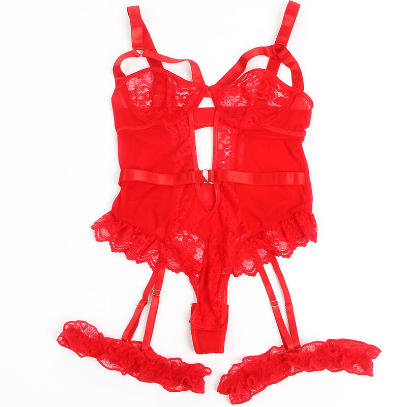 SUBBLIME - ORSACCHIOTTO CON GIARRETTIERA CON DETTAGLIO IN PIZZO E STRISCE ROSSO S/M – Body – foto 3