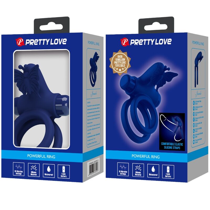 PRETTY LOVE - JAMELE DOPPIO ANELLO CON VIBRAZIONE E STIMOLATORE FARFALLA BLU – Cockring con vibrazione – foto 10