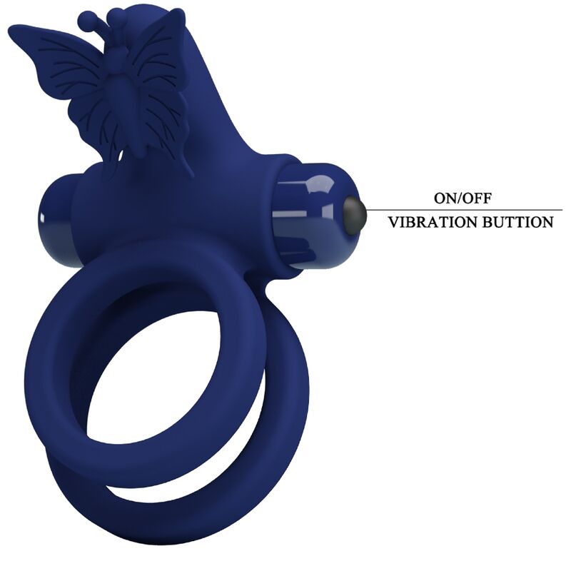 PRETTY LOVE - JAMELE DOPPIO ANELLO CON VIBRAZIONE E STIMOLATORE FARFALLA BLU – Cockring con vibrazione – foto 8