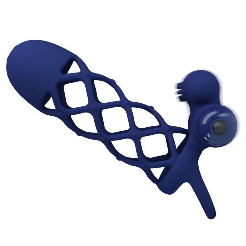 PRETTY LOVE - GIANN ANELLO VIBRATORE CON GUAINA IN SILICONE BLU – Copri pene con estensione – foto 2