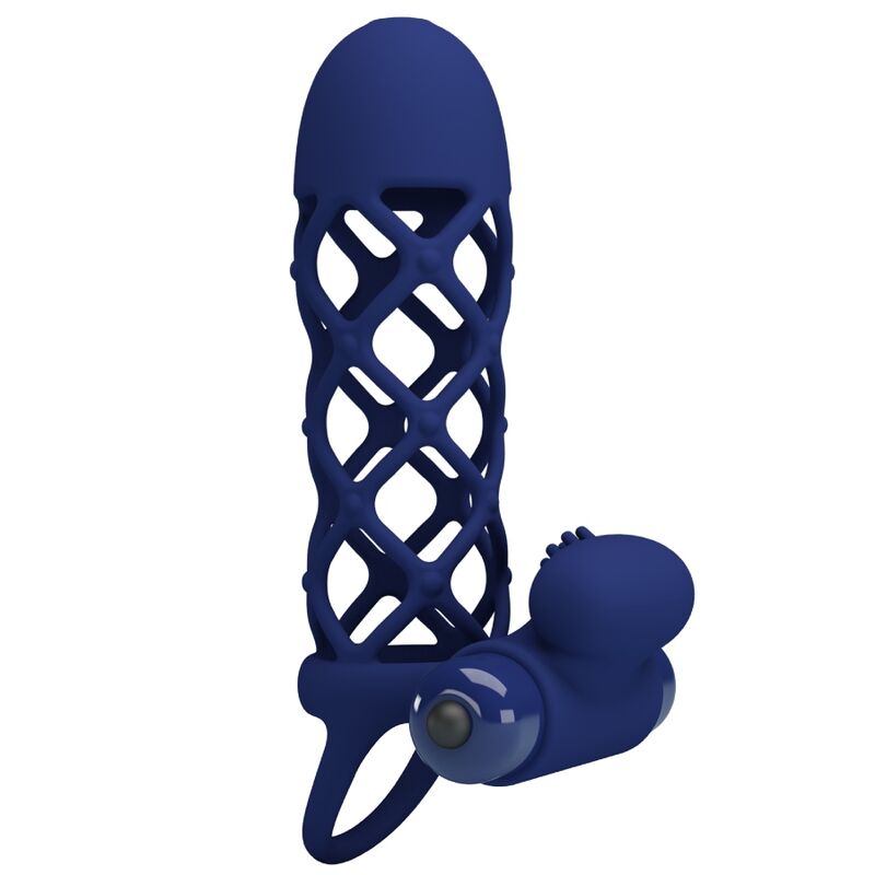 PRETTY LOVE - GIANN ANELLO VIBRATORE CON GUAINA IN SILICONE BLU – Copri pene con estensione – foto 3