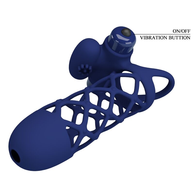 PRETTY LOVE - GIANN ANELLO VIBRATORE CON GUAINA IN SILICONE BLU – Copri pene con estensione – foto 5