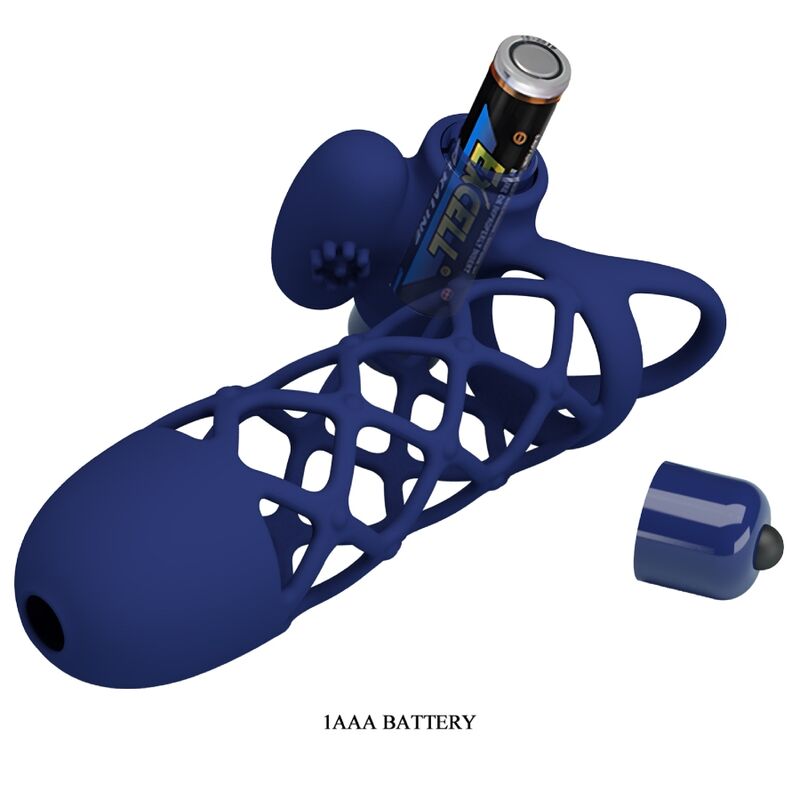 PRETTY LOVE - GIANN ANELLO VIBRATORE CON GUAINA IN SILICONE BLU – Copri pene con estensione – foto 6