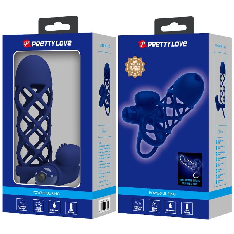 PRETTY LOVE - GIANN ANELLO VIBRATORE CON GUAINA IN SILICONE BLU – Copri pene con estensione – foto 7