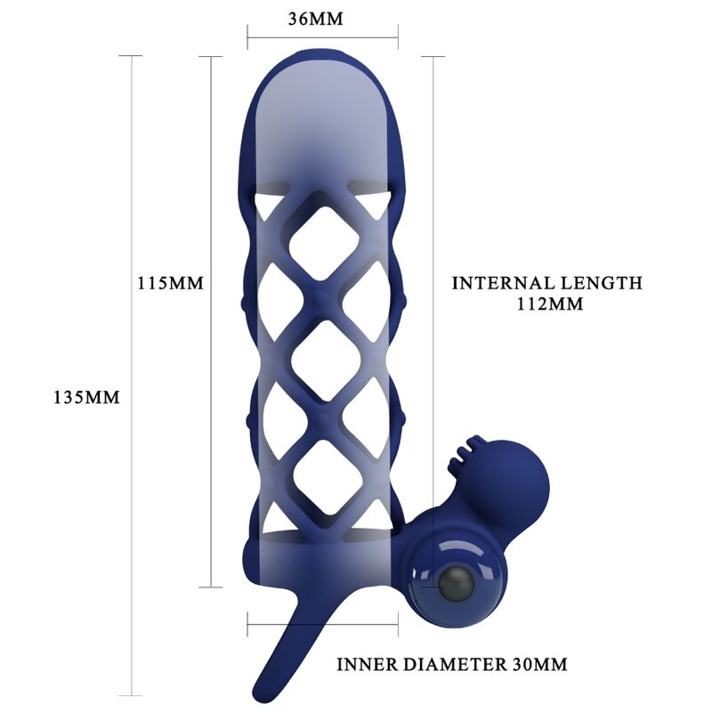 PRETTY LOVE - GIANN ANELLO VIBRATORE CON GUAINA IN SILICONE BLU – Copri pene con estensione – foto 4