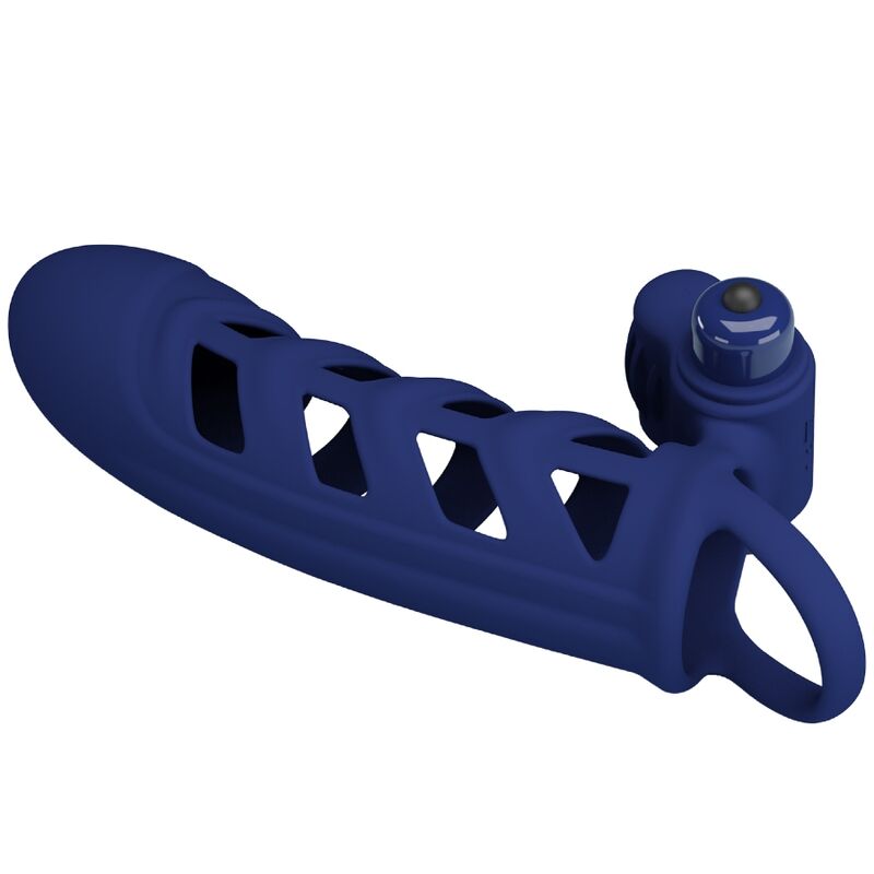 PRETTY LOVE - ALTAF ANELLO VIBRATORE CON GUAINA IN SILICONE BLU – Copri pene con estensione