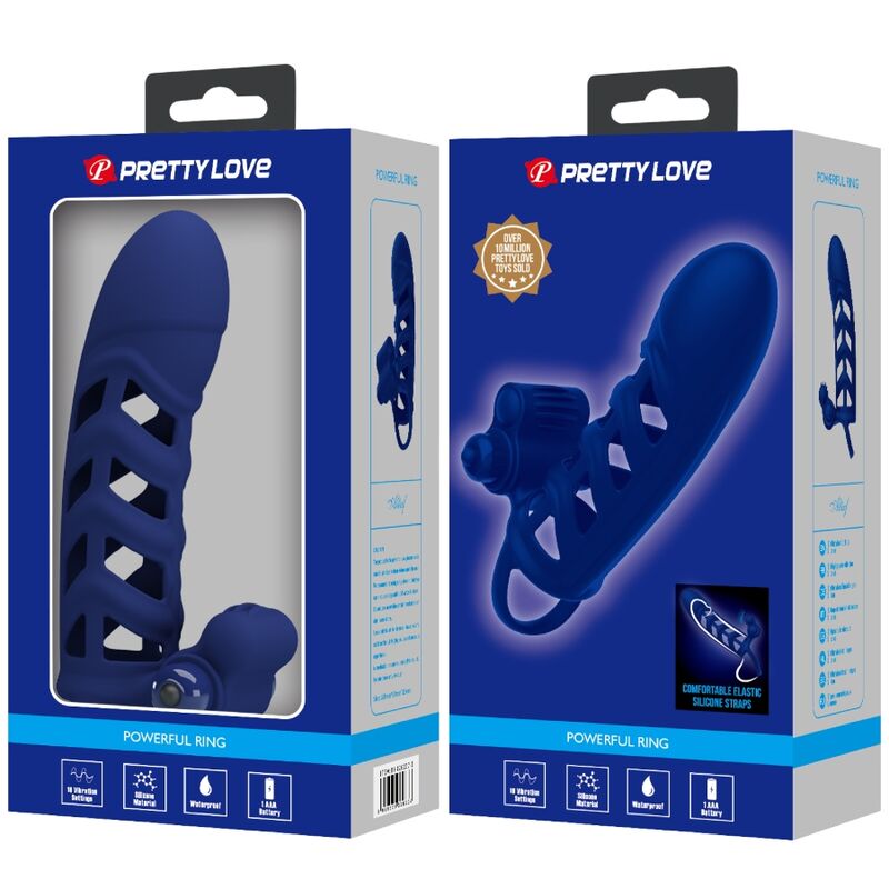 PRETTY LOVE - ALTAF ANELLO VIBRATORE CON GUAINA IN SILICONE BLU – Copri pene con estensione – foto 10
