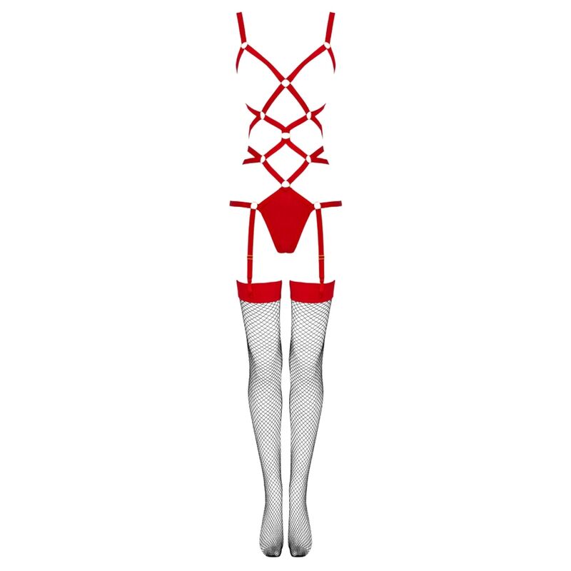 LIVCO CORSETTI FASHION - THIARA LC 20213 SET BODY + CALZE ROSSO L/XL – Babydoll con reggicalze – foto 6