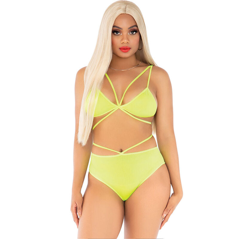 LEG AVENUE - TOP E SLIP GIALLI CON SPALLINE – Reggiseno e slip