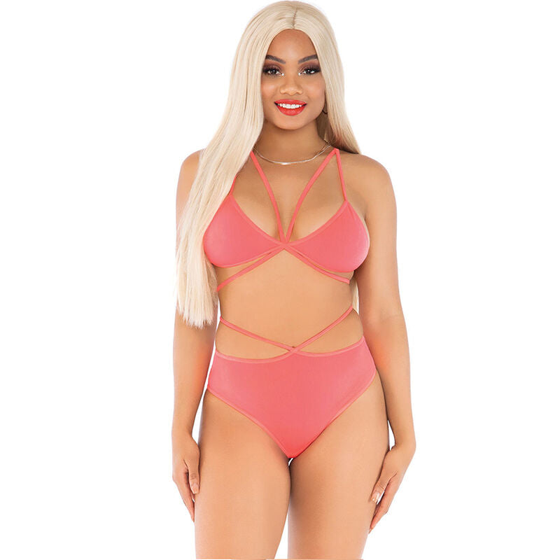 LEG AVENUE - TOP E SLIP CORALLO CON SPALLINE – Reggiseno e slip