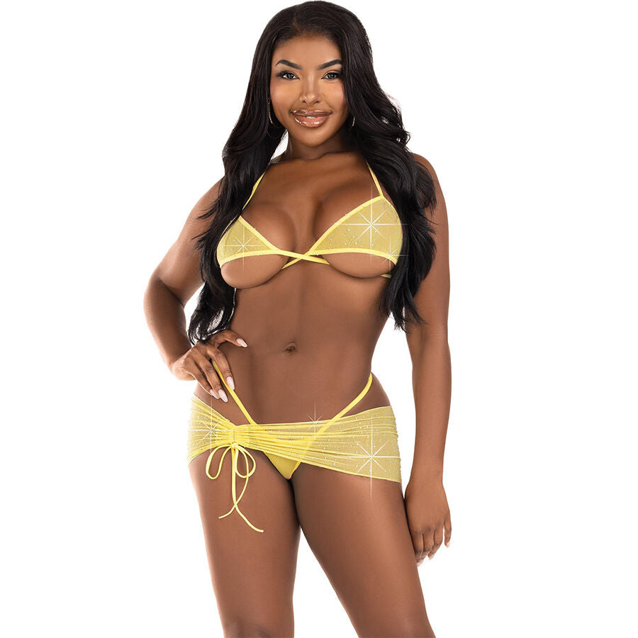 LEG AVENUE - SET TRE PEZZI DIAMANTI GIALLI M/L – Insieme sexy della biancheria