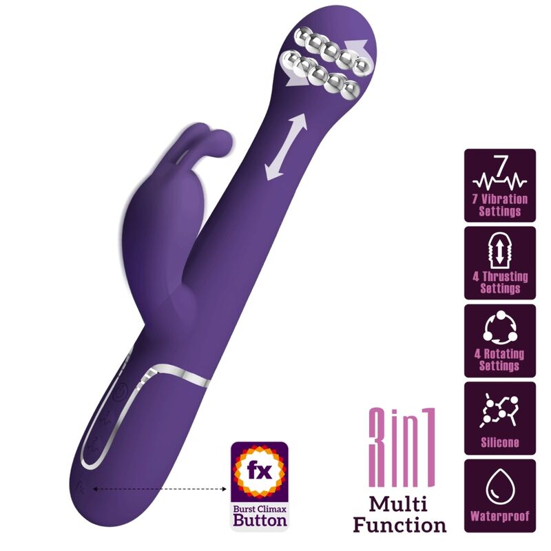 PRETTY LOVE - DEJON VIBRATORE RABBIT 3 IN 1 MULTIFUNZIONE VIOLA – Vibratori di coniglio – foto 2