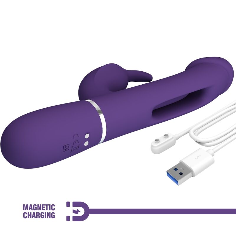 PRETTY LOVE - VIBRATORE MULTIFUNZIONE KAMPAS RABBIT 3 IN 1 CON LINGUA VIOLA – Vibratori di coniglio – foto 8