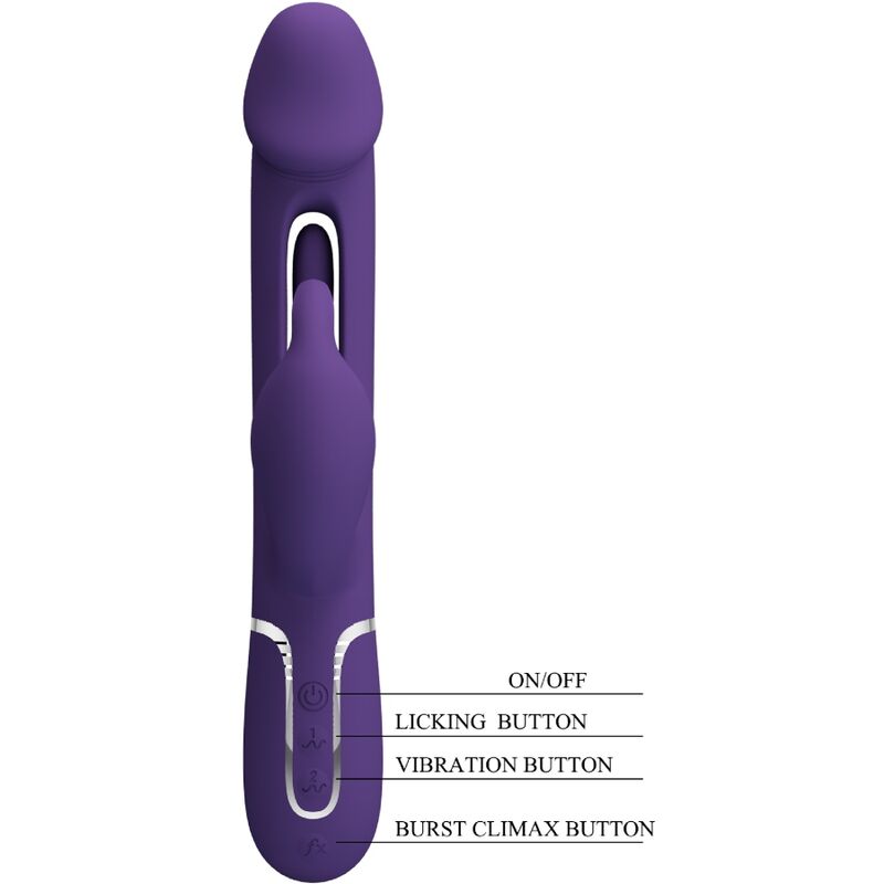 PRETTY LOVE - VIBRATORE MULTIFUNZIONE KAMPAS RABBIT 3 IN 1 CON LINGUA VIOLA – Vibratori di coniglio – foto 7