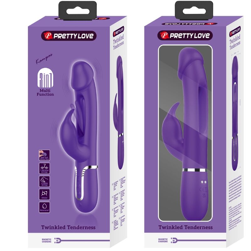 PRETTY LOVE - VIBRATORE MULTIFUNZIONE KAMPAS RABBIT 3 IN 1 CON LINGUA VIOLA – Vibratori di coniglio – foto 9