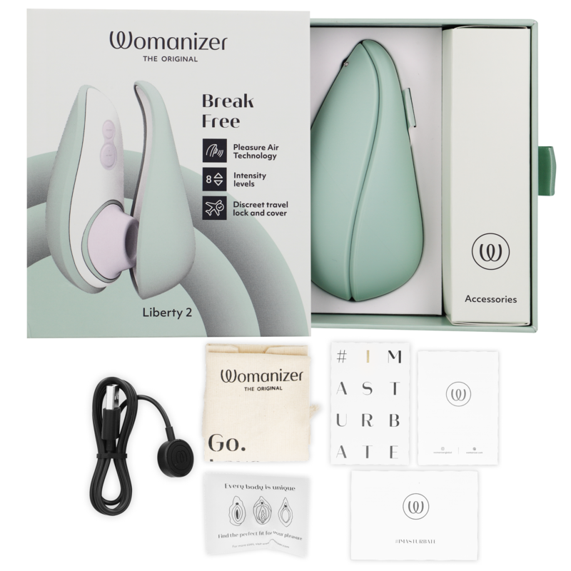 WOMANIZER - LIBERTY 2 STIMOLATORE CLITORIDEO E ASPIRAZIONE VERDE CHIARO – Stimolatore d'aria con vibrazione – foto 6