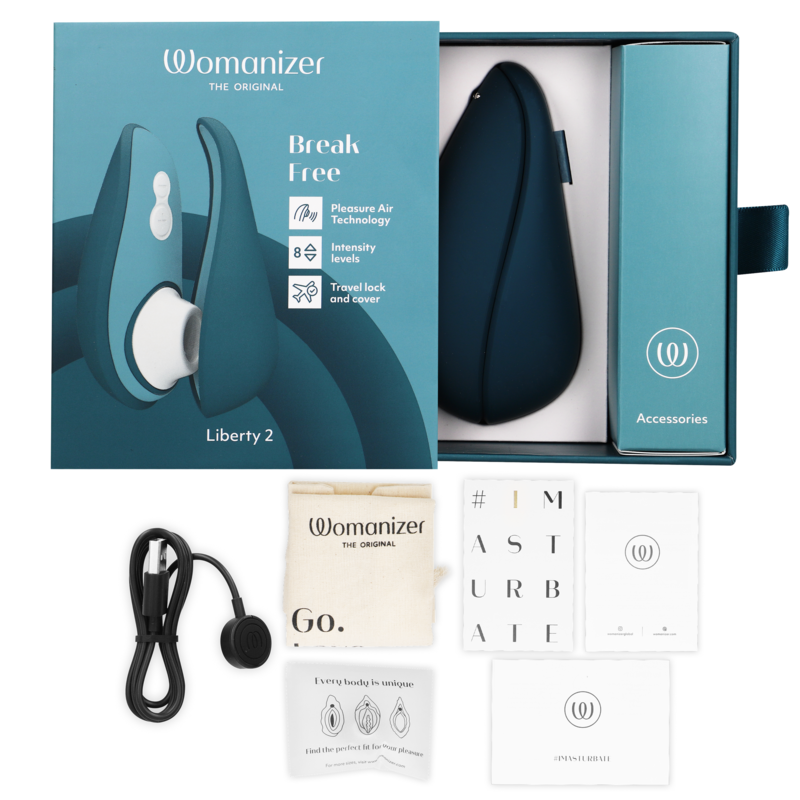 WOMANIZER - LIBERTY 2 STIMOLATORE CLITORIDEO E ASPIRAZIONE BLU – Stimolatore d'aria con vibrazione – foto 6