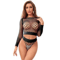 SUBBLIME - 952228 INSIEME A RETE MANICA LUNGA 2 PEZZI NERO TAGLIA UNICA – Top e mutandine