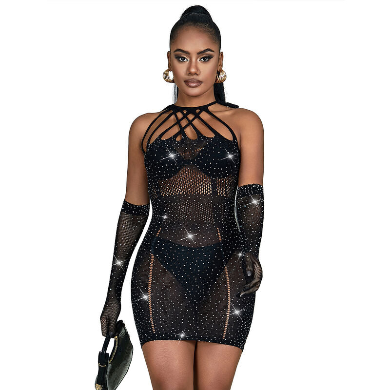 SUBBLIME - 952235 ABITO A RETE CON STRASS NERO TAGLIA UNICA – Abiti sexy