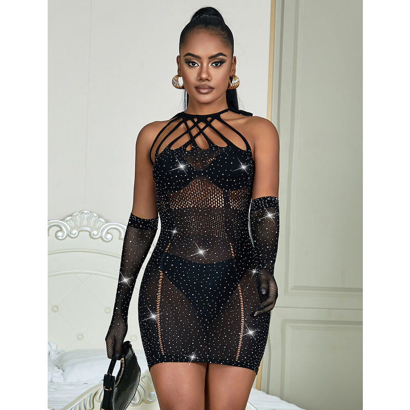 SUBBLIME - 952235 ABITO A RETE CON STRASS NERO TAGLIA UNICA – Abiti sexy – foto 6