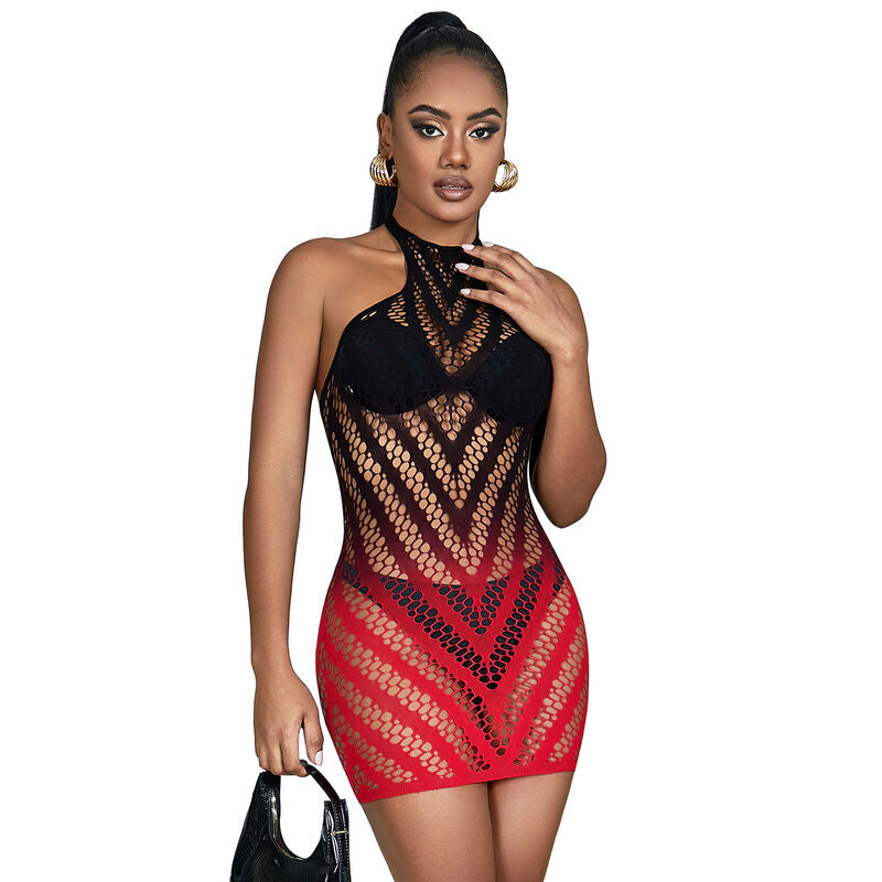 SUBBLIME - 952242 VESTITO ELASTICO A RETE DEGRADATA ROSSO E NERO TAGLIA UNICA – Abiti sexy