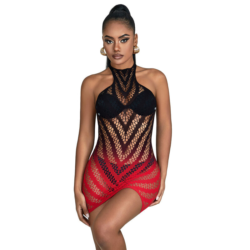 SUBBLIME - 952242 VESTITO ELASTICO A RETE DEGRADATA ROSSO E NERO TAGLIA UNICA – Abiti sexy – foto 5