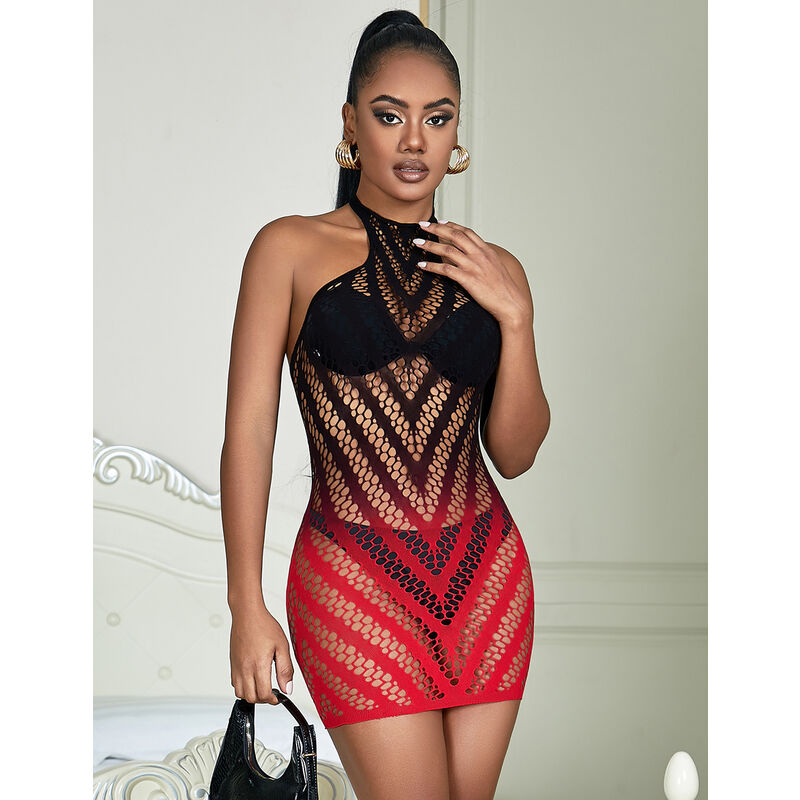 SUBBLIME - 952242 VESTITO ELASTICO A RETE DEGRADATA ROSSO E NERO TAGLIA UNICA – Abiti sexy – foto 7