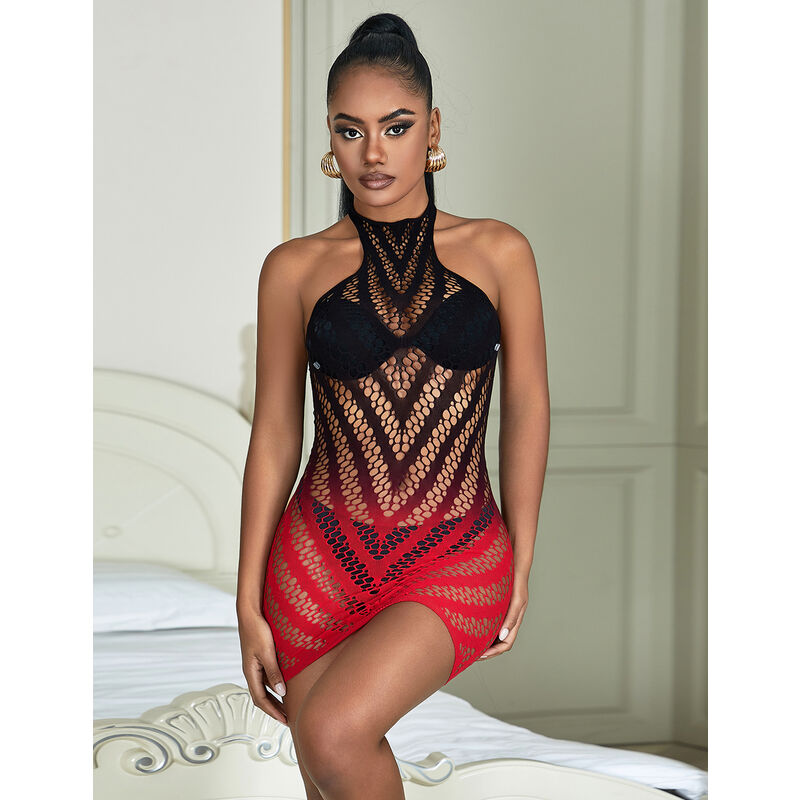 SUBBLIME - 952242 VESTITO ELASTICO A RETE DEGRADATA ROSSO E NERO TAGLIA UNICA – Abiti sexy – foto 10