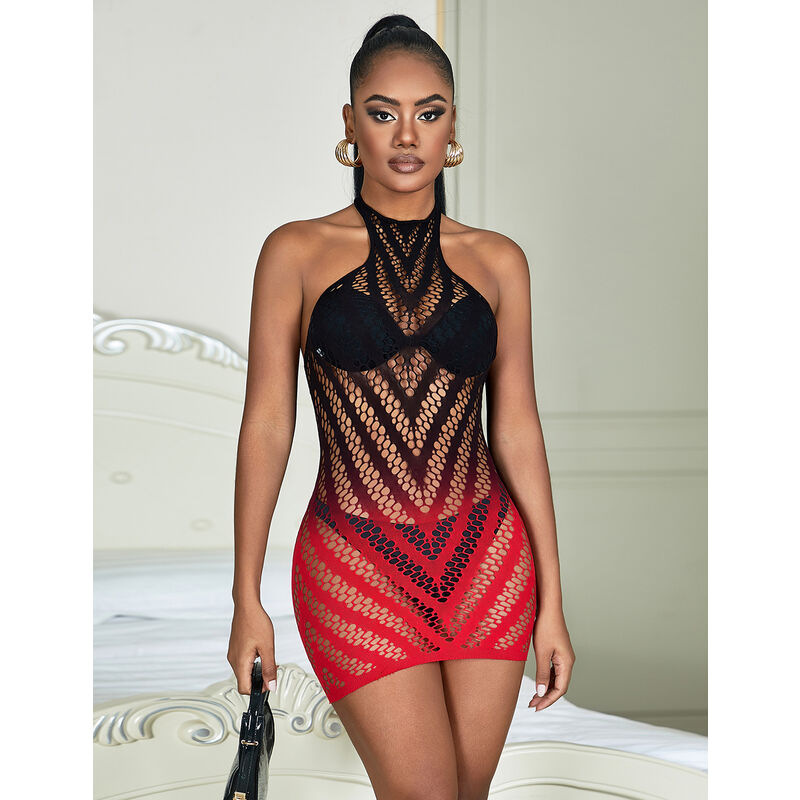 SUBBLIME - 952242 VESTITO ELASTICO A RETE DEGRADATA ROSSO E NERO TAGLIA UNICA – Abiti sexy – foto 8