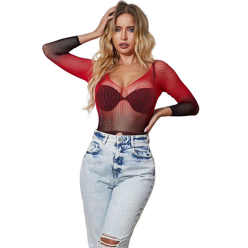 SUBBLIME - 952259 VESTITO ELASTICO A RETE MANICA LUNGA SFUMATO ROSSO E NERO TAGLIA UNICA – Abiti sexy – foto 6