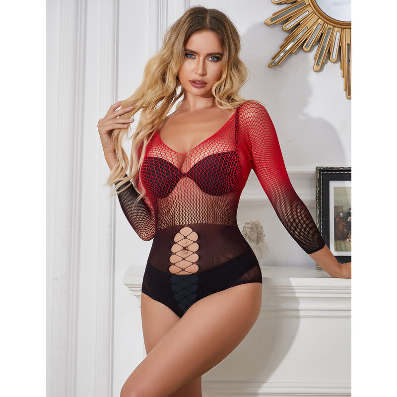 SUBBLIME - 952259 VESTITO ELASTICO A RETE MANICA LUNGA SFUMATO ROSSO E NERO TAGLIA UNICA – Abiti sexy – foto 7