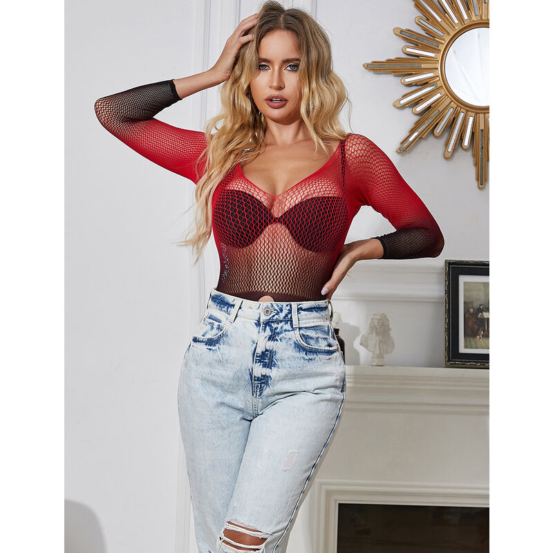 SUBBLIME - 952259 VESTITO ELASTICO A RETE MANICA LUNGA SFUMATO ROSSO E NERO TAGLIA UNICA – Abiti sexy – foto 11