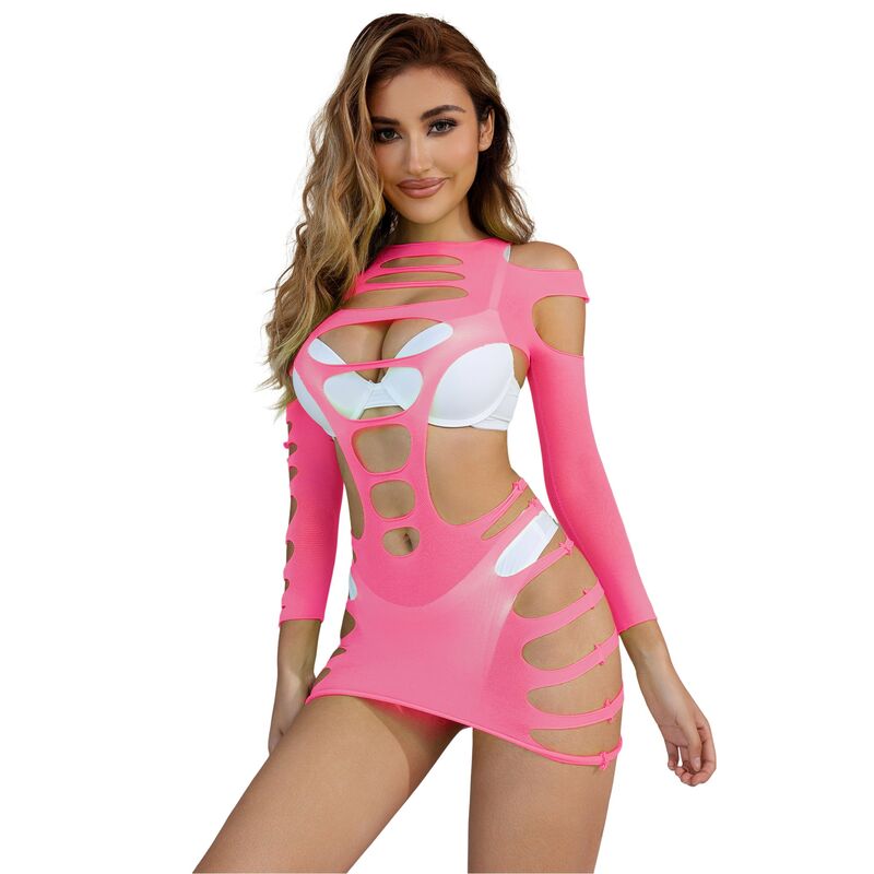 SUBBLIME - 952273 VESTITO ELASTICO A RETE MANICA LUNGA ROSA TAGLIA UNICA – Abiti sexy